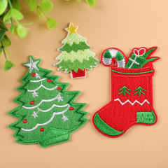 Embroidered computerized Christmas tree shoe boots gift patch label clothing decoration embroidery patch