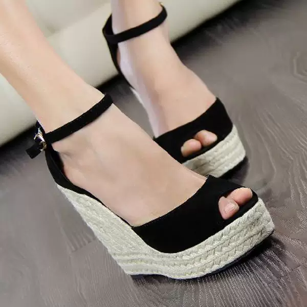 10cm Fish Mouth Shui Platform Wedge Sandals Large Size Sandals Bohemian Fish Mouth Sandals Hemp Rope High Heel Sandals