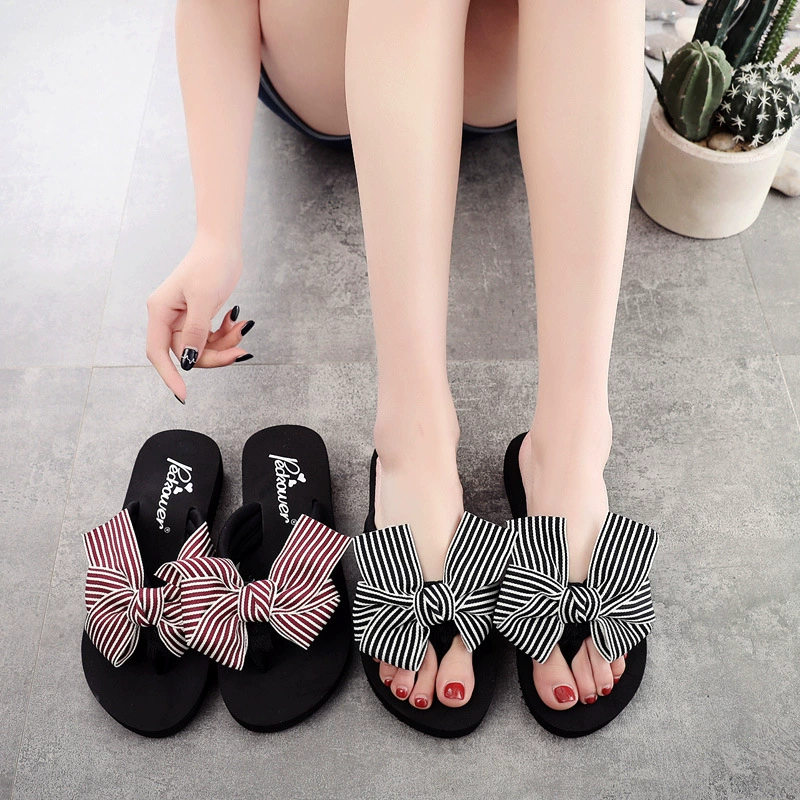 Новая модель Shanjiao 2025, пляжные шлепанцы на среднем каблуке, милые и модные летние сандалии для улицы с бантом
