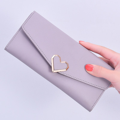 New women's wallet long heart-shaped buckle tri-fold coin purse PU leather card holder small fresh soft wallet hot sale