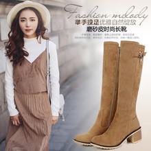 2016冬季新款外贸女靴舒适方跟高筒靴中跟长靴圆头侧拉链大码女靴