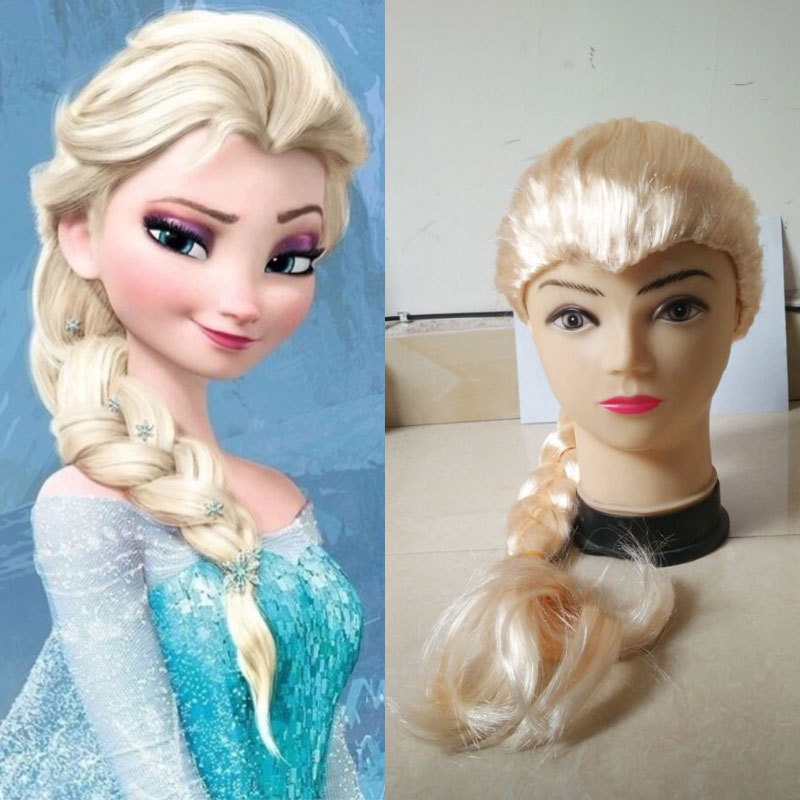 Halloween Frozen Princess Elsa Wig Cos Anna Braids Snowflake Braids Long Straight Hair
