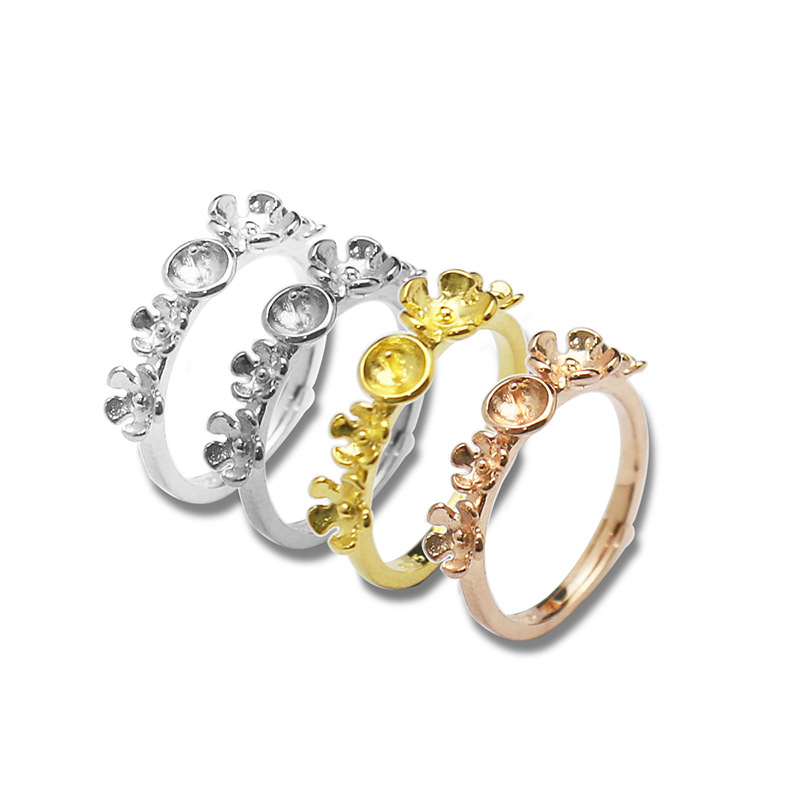 雅缤 s925银戒指托 空托 创意款珍珠镶嵌开口戒托 YB31044