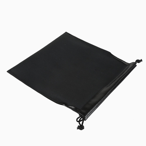 Black High-Grade Waterproof Soft PU Leather Phone Bag with Drawstring Earphone Accessory Bag, Coin Data Cable Mobile Power Bank Bag