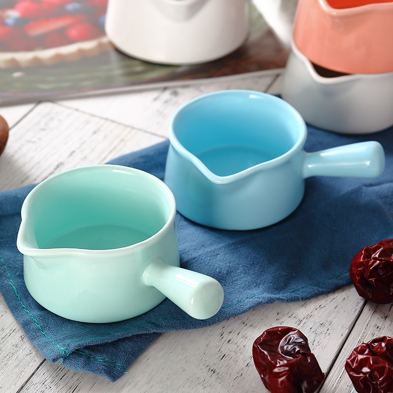 Simple Macaroon Ceramic Milk Pot Western-style Small Milk Pot with Handle Seasoning Sauce Sauce Duct Small Cream Pot with Handle