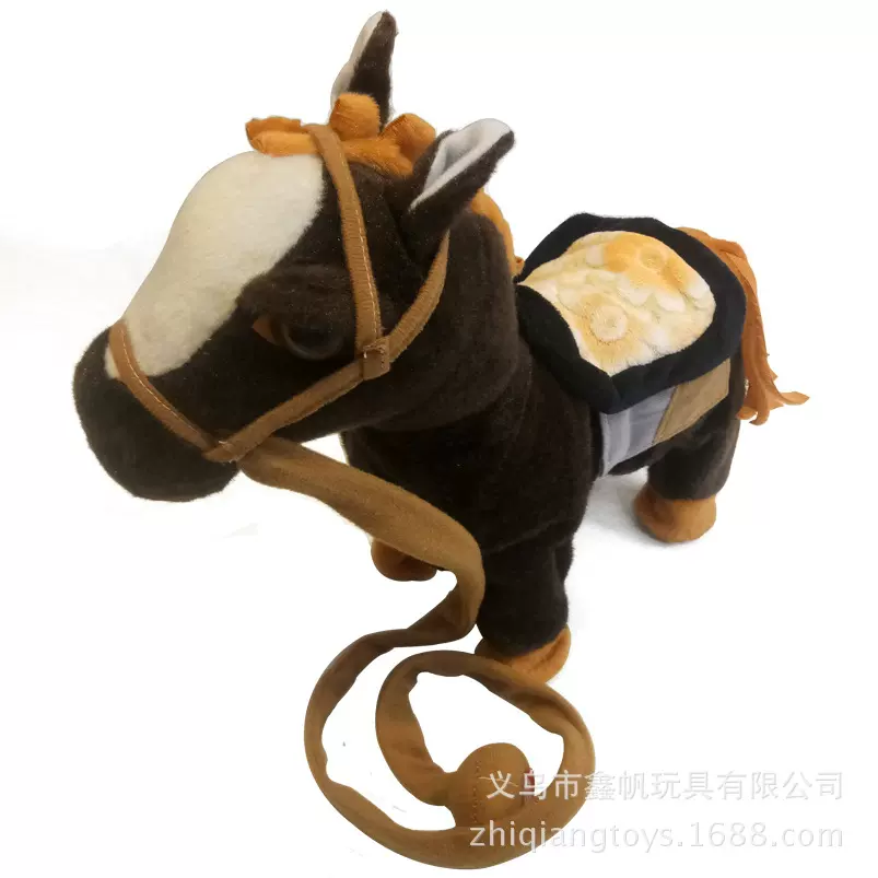 外贸电动毛绒玩具新款牵绳马儿童玩具礼品电动公仔批发走路大眼马
