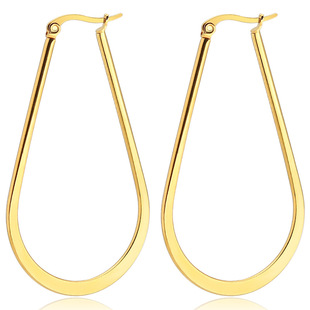 Factory direct European and American titanium steel stainless steel earrings Oval flattened big ear ring wire earrings women's nightclub exaggerated earrings