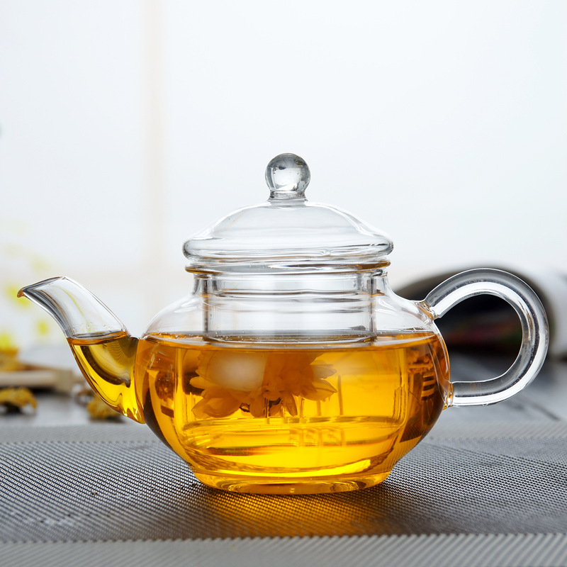 Estufa té hirviendo juego de té de vidrio resistente al calor tetera de flores y plantas tetera con forro de filtro exquisita tetera de pequeña capacidad