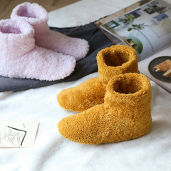 Factory Wholesale Winter Women's Home Cotton Slippers Pure Color Warm Coral Fleece Cotton Slippers Fuzzy Heel Indoor Boots for Women