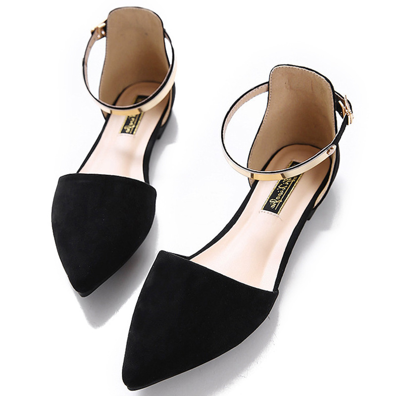 Hollow Shoes Women's plus size Flat 2025 Spring and Summer Foreign Trade New Pointed One-word Buckle Shallow Mouth Working Shoes