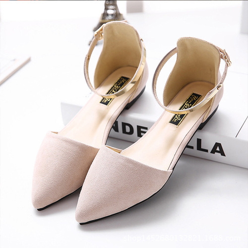 Mid-sole Single Strap Women's Plus Size Flat Sandals  Spring Summer Imported New Pointed Toe One Strap Low Mouth Work Sandals