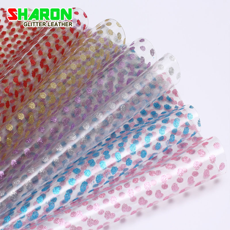 金粉闪光波点印花0.6mm厚PVC透明胶片防水化妆包凉鞋童鞋面料