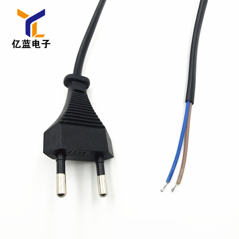 专业跨境欧规两圆插1.0米欧式单头小功率欧标二芯铜线黑色电源线