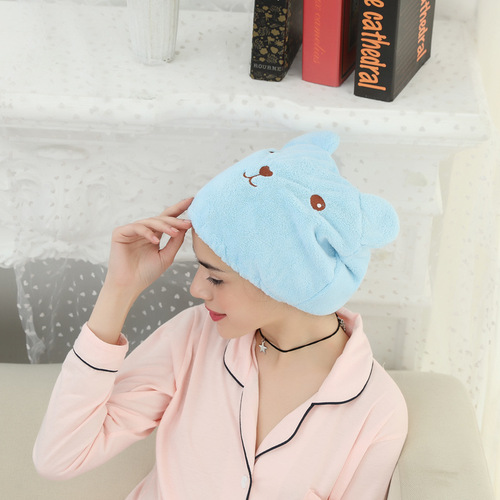 Cartoon Bear Dry Hair Cap | Absorbent, Thickened Adult-Size Towel for Quick Drying & Wrapping—Perfect for Wiping, Drying, and Washing Hair
