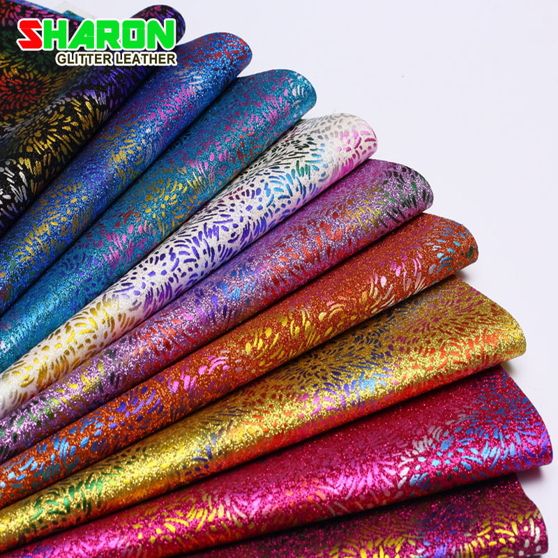 SR16070 厂家供应格利特皮革烫金七彩烟火花纹鞋材箱包装饰面料