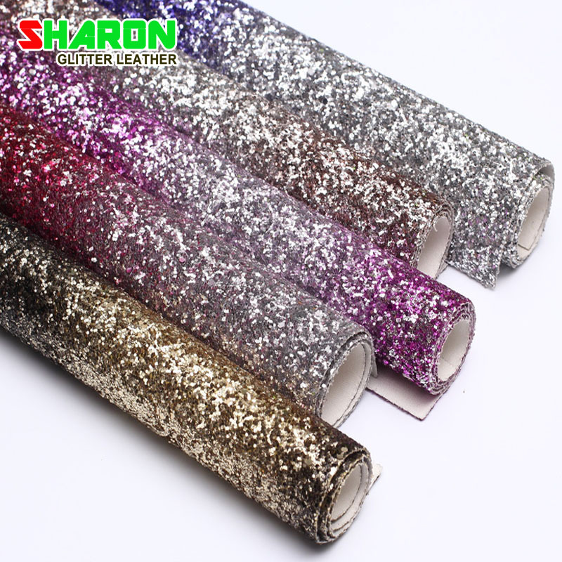 SR16074 彩虹厚片格利特PU 闪粉亮片渐变喷色笔记本封皮鞋材面料