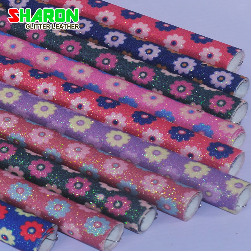 沙伦皮革数码印花格利特太阳花 印花闪光格丽特手机壳面料