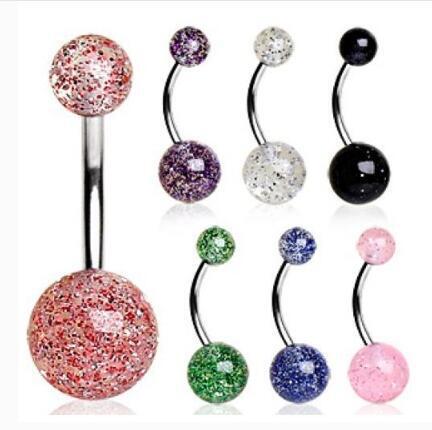 Factory direct sales sequins transparent acrylic ball loose powder belly button ring belly button glitter sheet steel pole piercing jewelry navel ornaments