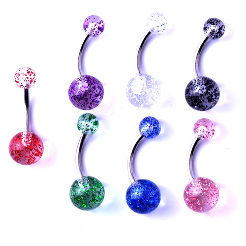 Factory direct sales sequins transparent acrylic ball loose powder belly button ring belly button glitter sheet steel pole piercing jewelry navel ornaments