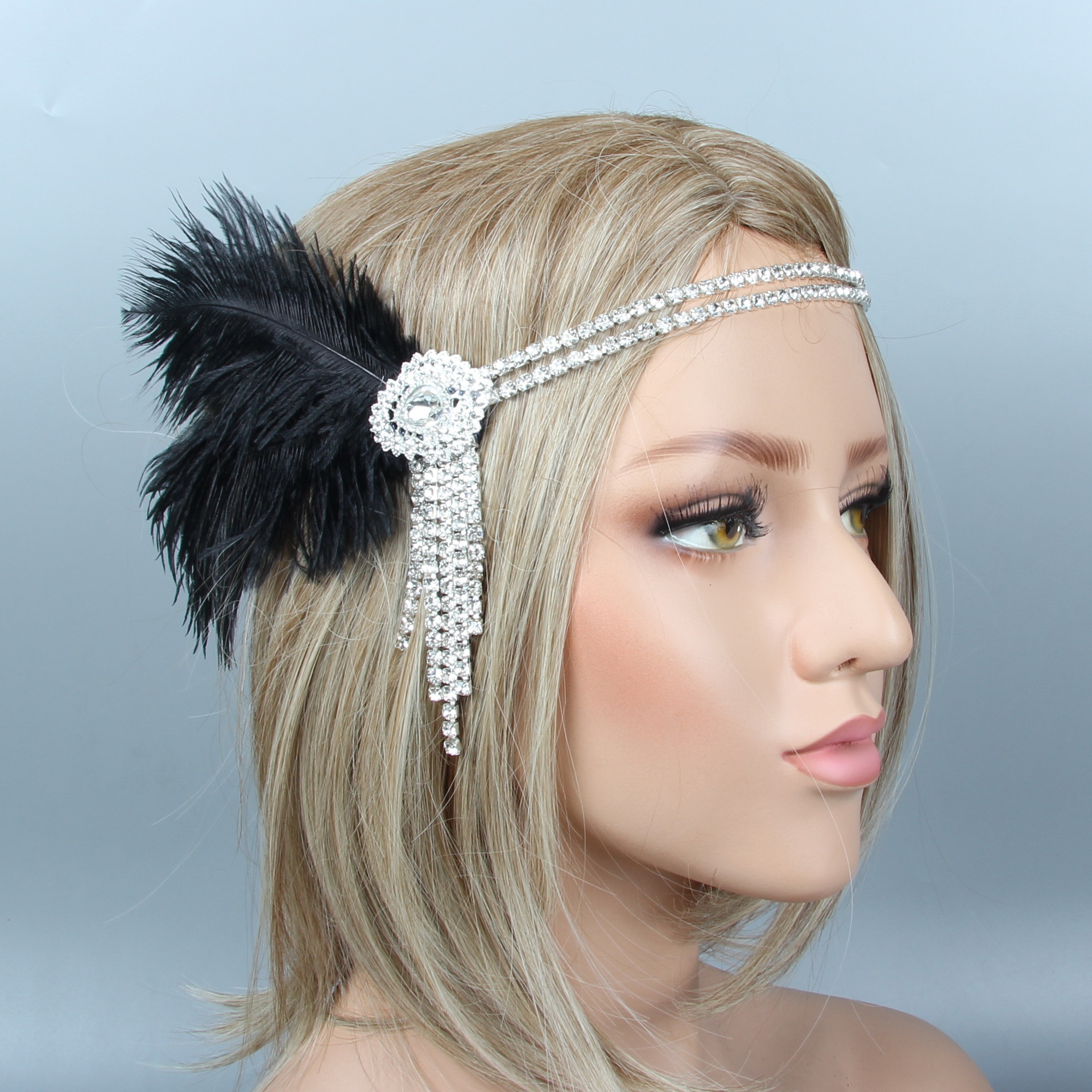 Gatsby Headpiece diadema de plumas negras accesorios para el cabello diadema de pelo de pavo real 1920s headband