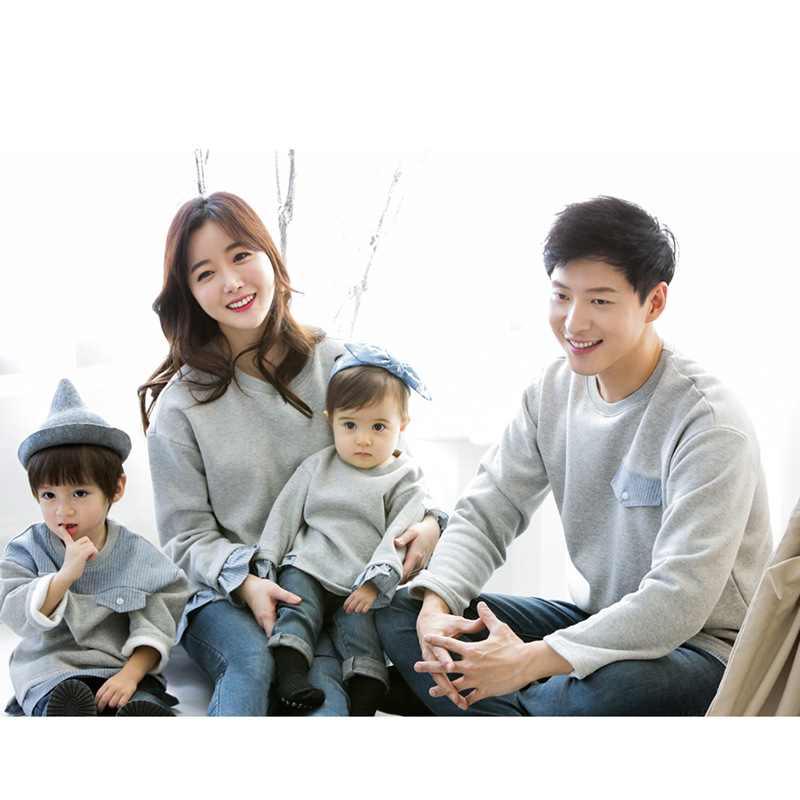 Una familia de tres padres e hijos ropa otoño niñas suéter forrado de lana engrosada estilo coreano manga larga contraste color abrigo de invierno Nuevo
