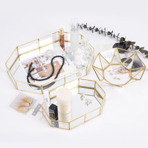 ins light luxury glass storage box jewelry cosmetics desktop storage tray retro tea tray dry fruit tray