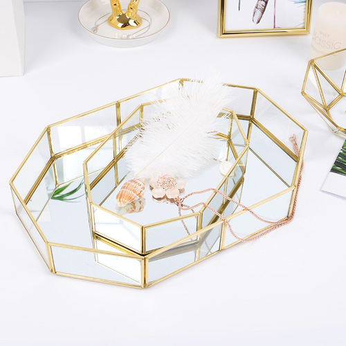 ins light luxury glass storage box jewelry cosmetics desktop storage tray retro tea tray dry fruit tray