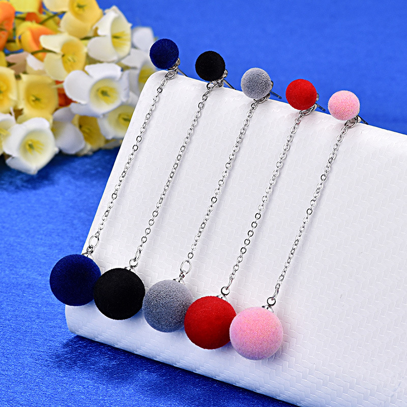 网红日韩新款秋冬新款纯银针长款耳环大小毛绒毛球植绒球耳钉耳饰