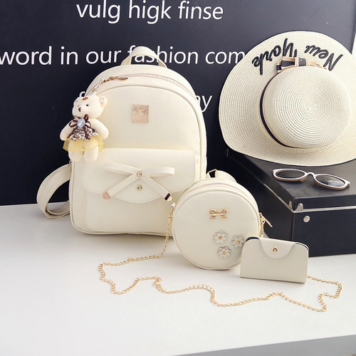 Bag 2024 New Butterfly Bow Mother and Daughter Bag Korean Version PU Dual Shoulder Bag for Women Three-Piece Set Multifunctional Student Bag