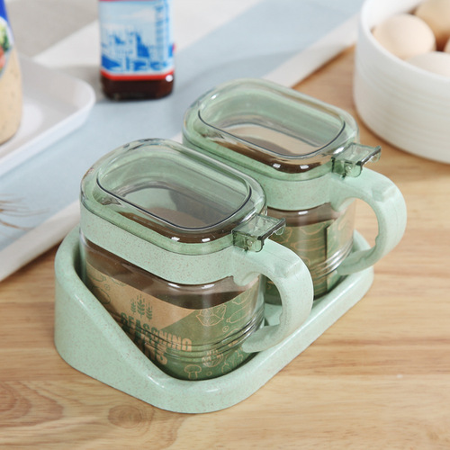 Kitchen tool glass seasoning box combination set Wall-mounted punch-free glass seasoning bottle Seasoning jar set