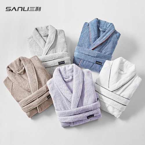 [New Product] Sanli plain cardigan yukata with selvage edge bathrobe pure cotton bathrobe couple adult logo