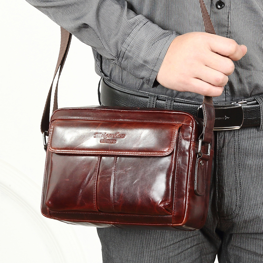 新款 油腊皮 休闲 头层牛皮  男士 单肩包 斜挎包 真皮男包