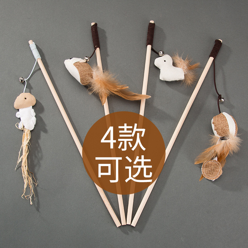 Gato de juguete divertido gato palo divertido gato gatito pescado juguete madera hecho a mano divertido gato palo ratón gato juguete gato suministros