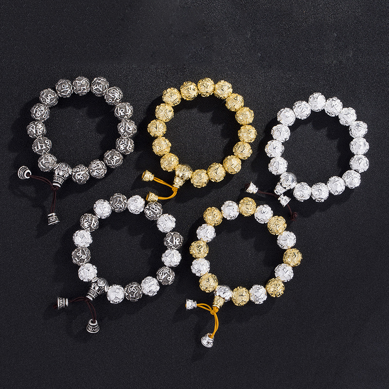 复古饰品批发 六字真言佛珠手链心经情侣手串圆珠男女念珠手镯