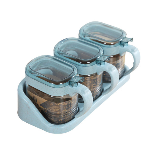 Kitchen tool glass seasoning box combination set Wall-mounted punch-free glass seasoning bottle Seasoning jar set