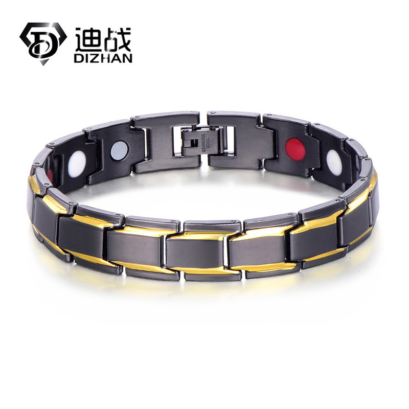 New Fashion Jewelry Black Charming Gold-Plated Copper Health Bracelet Men's Classic Hand Jewelry Business