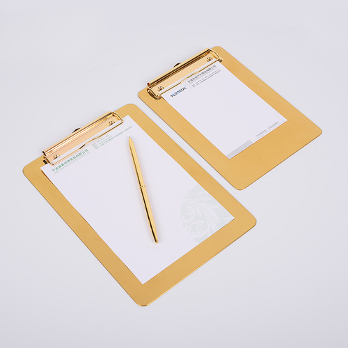 Gold stainless steel writing board folder menu folder metal A4 writing board record pad file folder