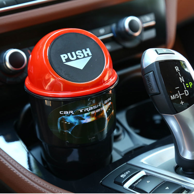 Round Car Trash Can with Lid, Car Trash Box, Car Door Trash Bin, Stylish Creative Cup Holder Storage Bin