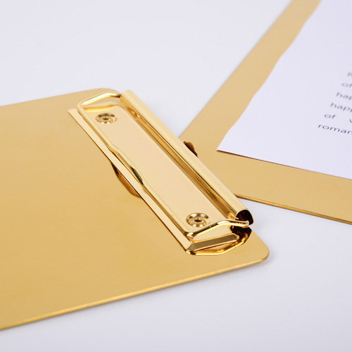 Gold stainless steel writing board folder menu folder metal A4 writing board record pad file folder
