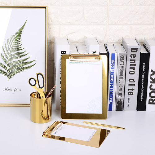 Gold stainless steel writing board folder menu folder metal A4 writing board record pad file folder