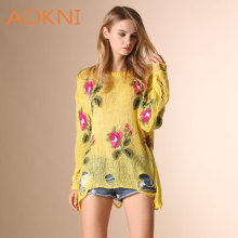 欧美2023春季女装玫瑰花针织衫马海毛破洞毛衣批发呛口小辣椒厂家