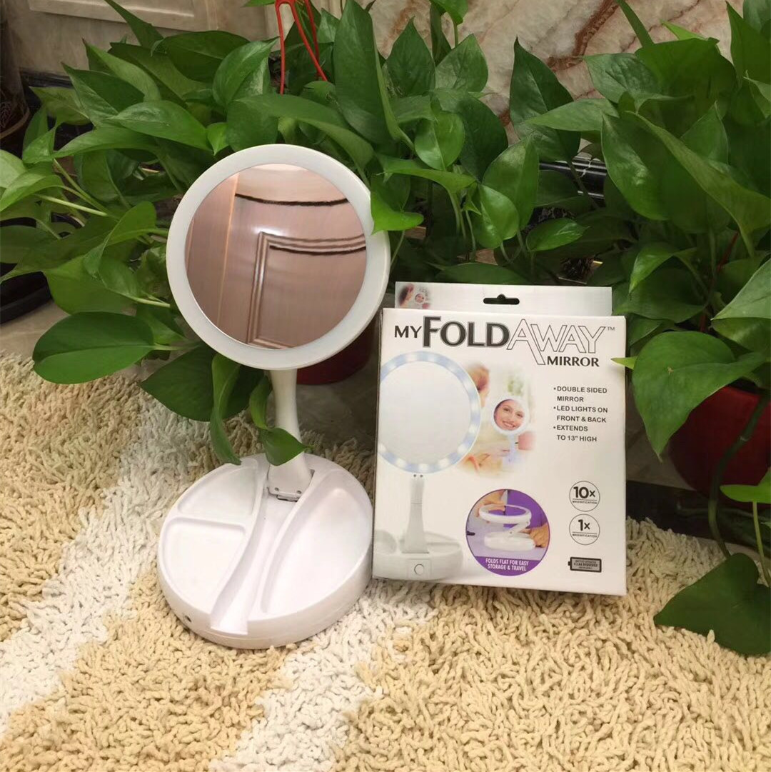 Espejo de maquillaje Tiktok lámpara de mesa recargable espejo de doble cara 10Xpius plegable espejo de maquillaje LED