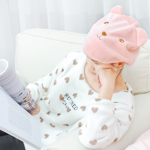 Bear cartoon hair drying cap super absorbent quick-drying hair towel cute coral velvet thickened shower cap drying hair cap wholesale