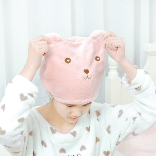 Bear cartoon hair drying cap super absorbent quick-drying hair towel cute coral velvet thickened shower cap drying hair cap wholesale
