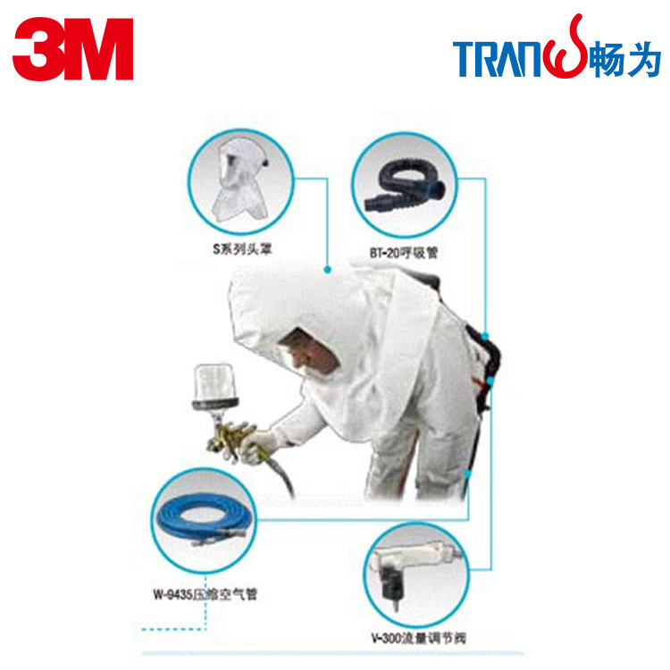 3M S/H 系列头罩长管供气式呼吸防护系统 防液体飞溅可佩带近视镜