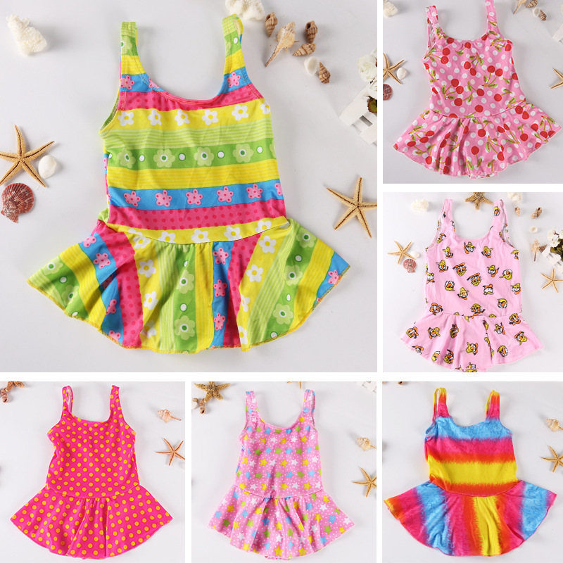 Traje de baño para niñas Vestido de una pieza floral de estilo coreano con tirantes vestido de princesa Linda para bebé y niños traje de baño de vacaciones de primavera caliente