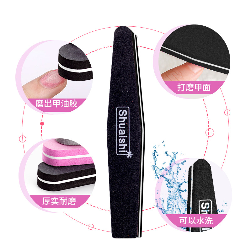Manicuría esponja negra fricción manicuría tipo pulido archivos de uñas de doble cara lavado con agua eliminación de archivos de uñas barra de diamante herramienta transfronteriza