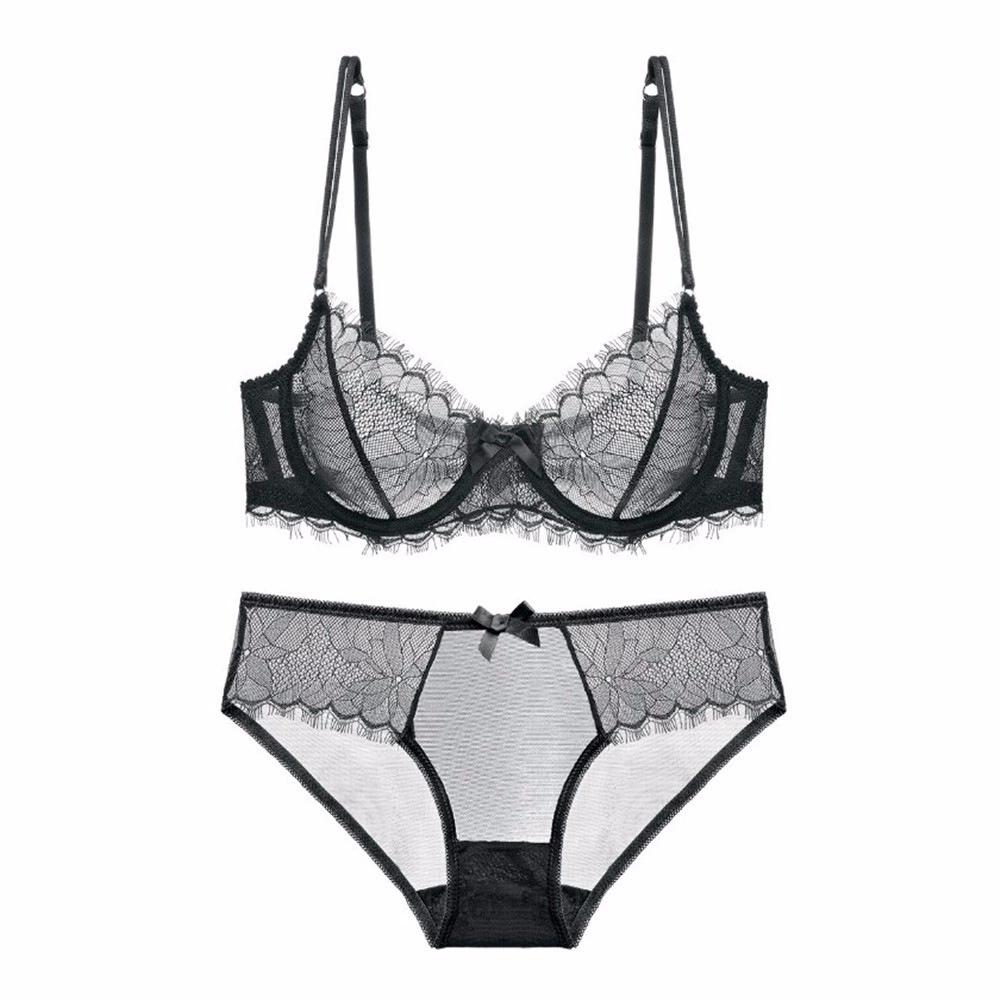 Ultra thin transparent sexy lace bra for eyelashes, underwear, set, European style