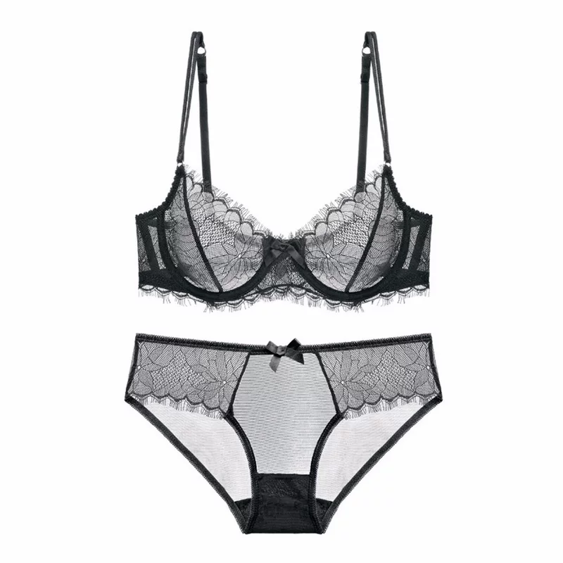Ultra thin transparent sexy lace bra for eyelashes, underwear, set, European style