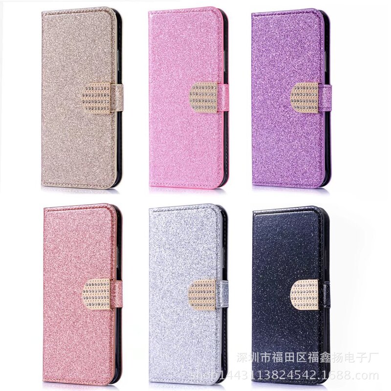 Suitable for iPhone 17 Glitter Rhinestone Phone Case, XS Rhinestone Card Holder Leather Case, Apple 16 Rhinestone Wallet Protective Case